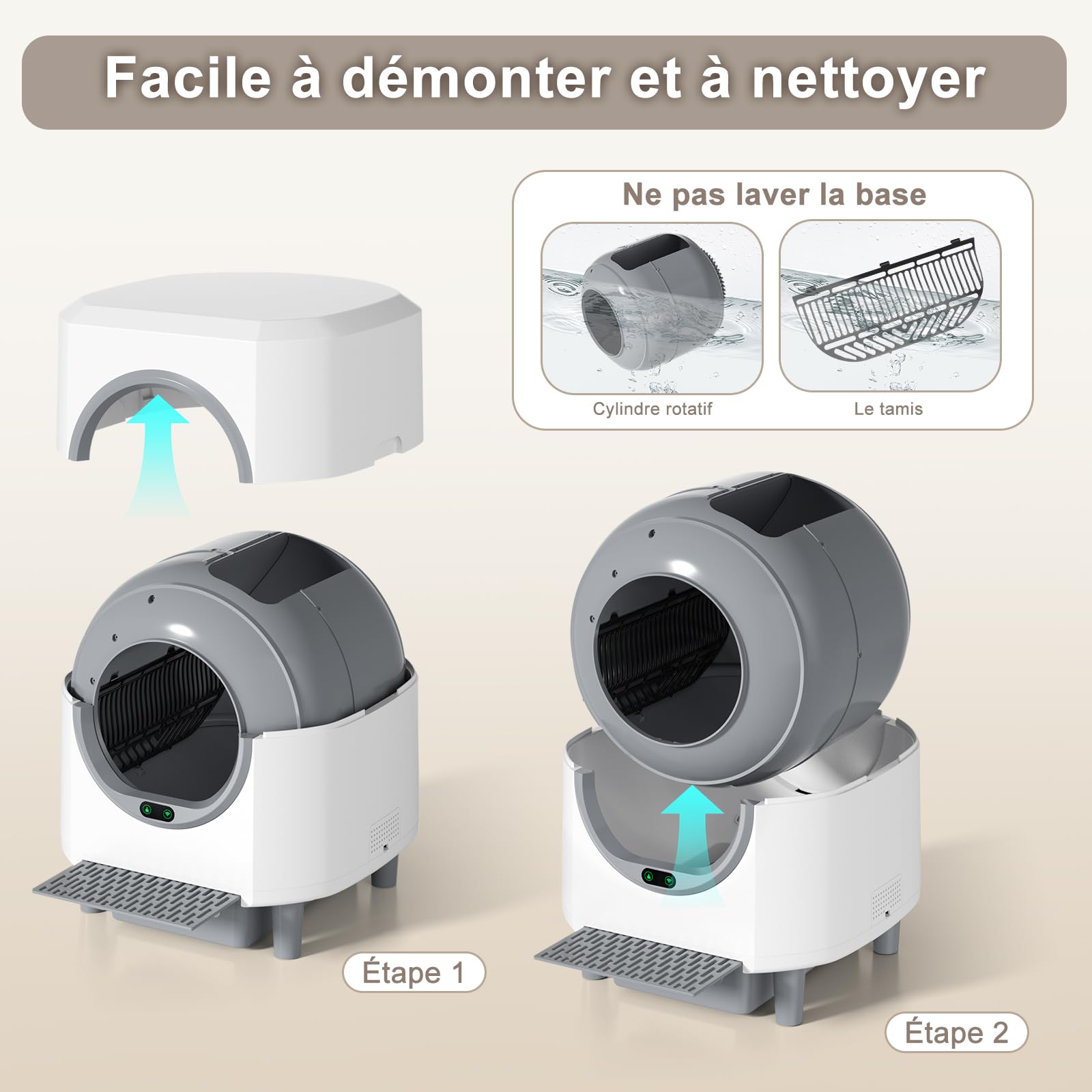 Litiere Chat Autonettoyante, Litière Automatique Anti-Fuites/Pincement/Odeur, Contrôle APP, Bac Litiere pour Chat Capacité 90L pour Plusieurs Chats, Vidage en 1 Touche Nettoyage Facile