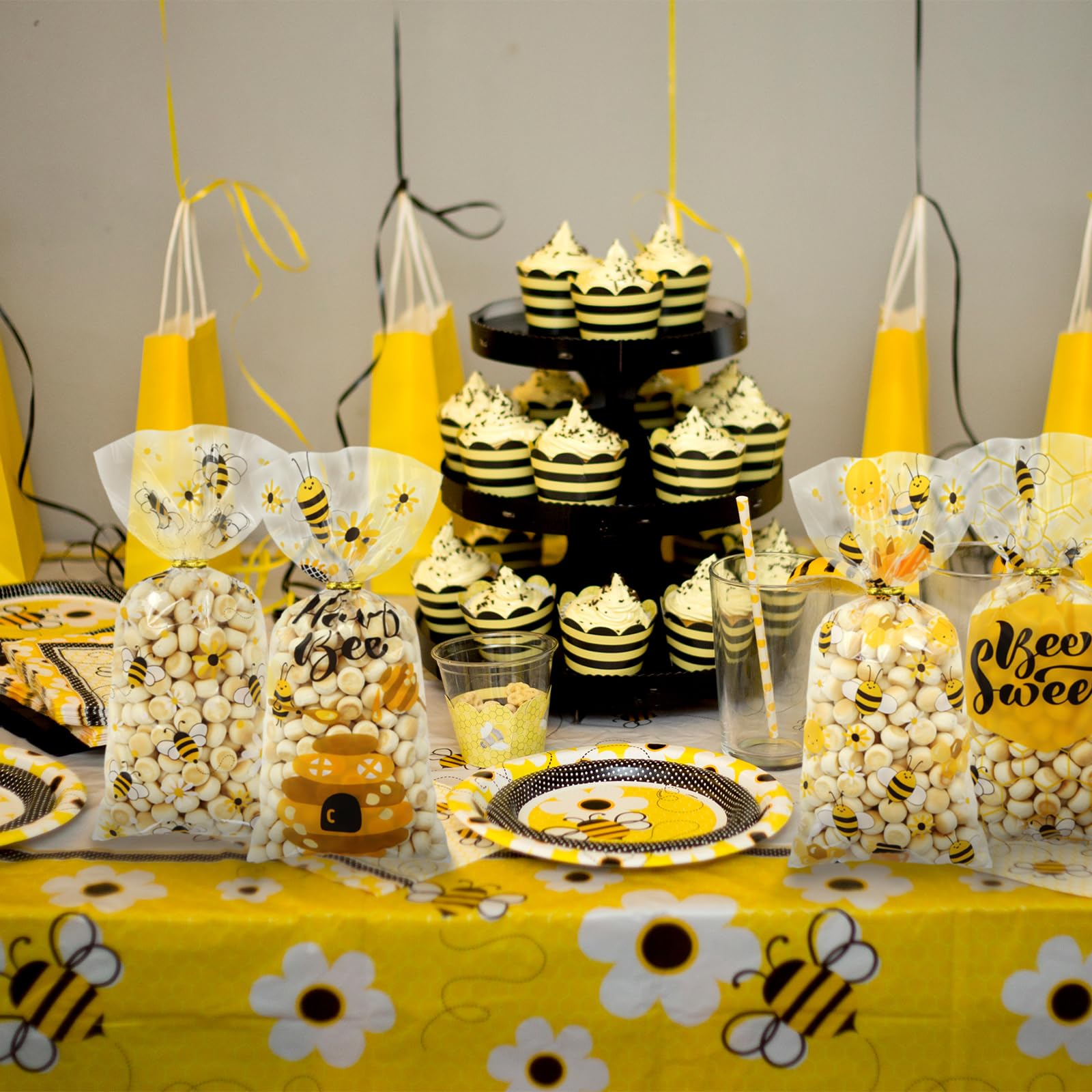 Aazon.co: Ikzhskr 25Pcs Bee Party Favor Bags With Handles Plastic Waterproof Goodie Candy...