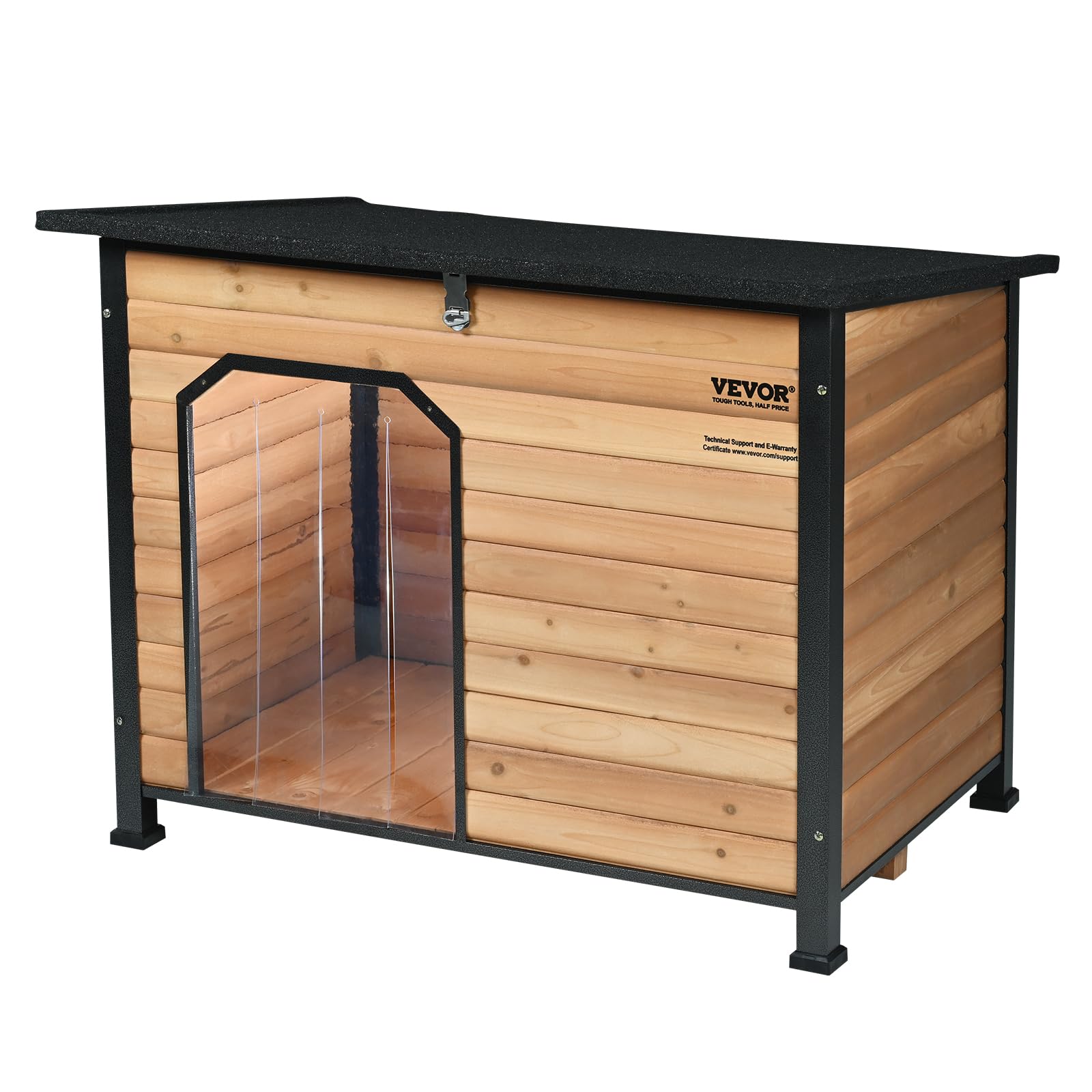 VEVOR Caseta para perros al aire libre caseta para perros con aislamiento impermeable y suelo elevado caseta de madera con marco exterior de hierro, techo abierto, para perros medianos a grandes