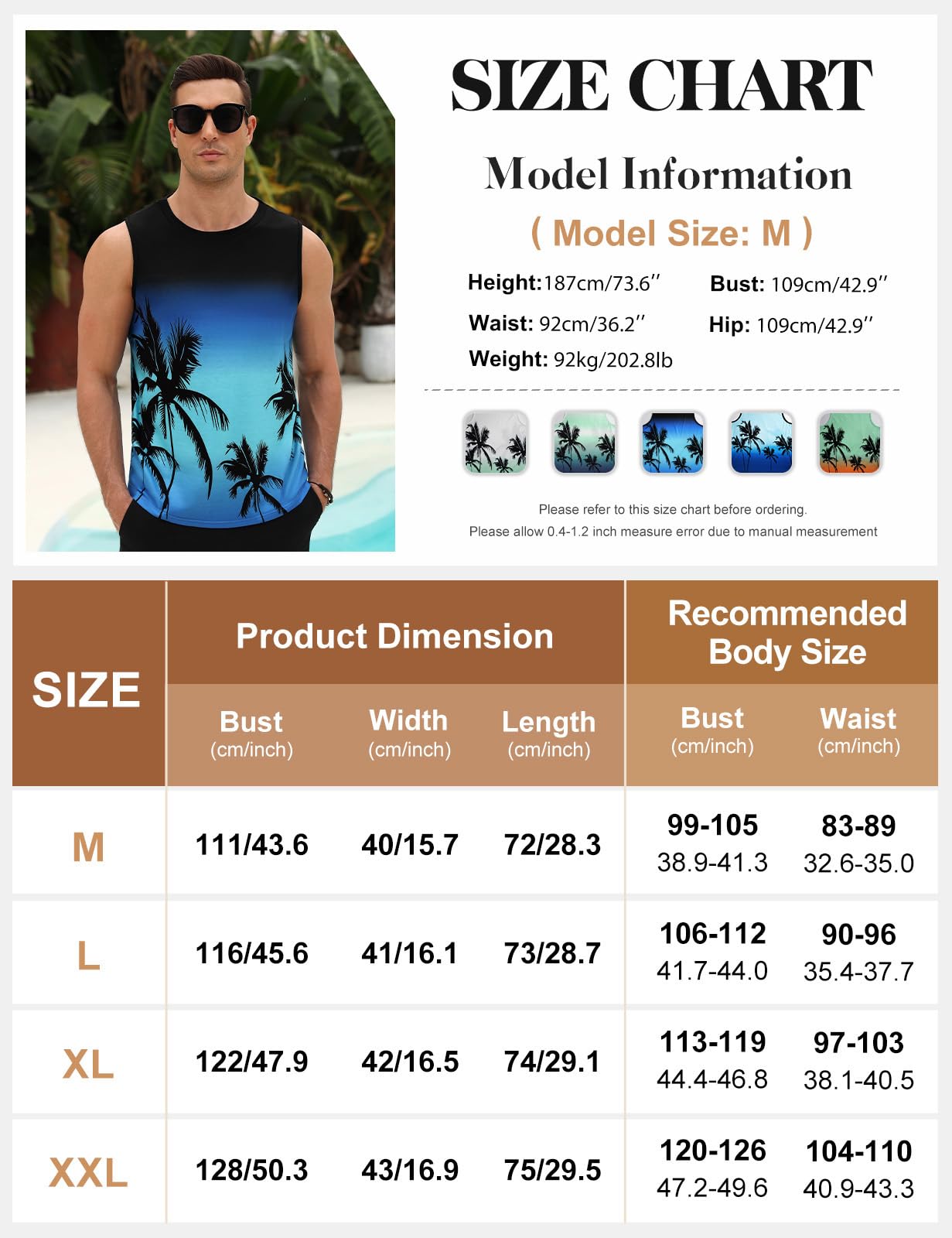 heekpek Camiseta Sin Mangas Hombre Camisetas Tirantes Transpirable Estampado Palmera Tank Top Playa Deporte Gym Gimnasio Fitness