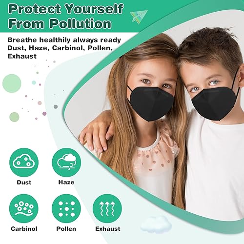Miniatura 6 de XDX Mascarillas KN95 para niños, paquete de 100 mascarillas desechables negras envueltas individualmente, mascarillas KN95 de 5 capas para niños,