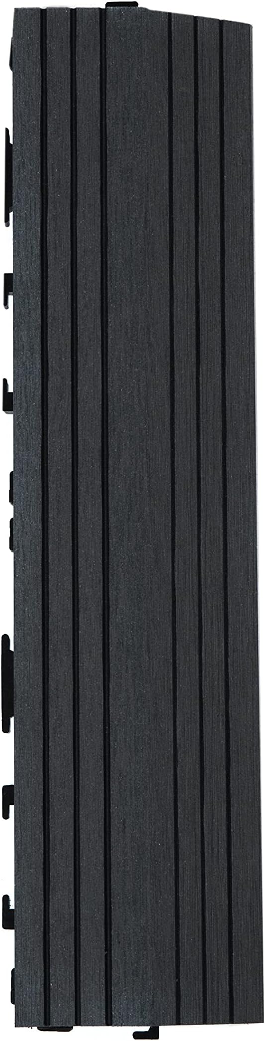 – GreenBrokers DEKCO 1 Piece Composite Wood Plastic Decking Interlocking Tiles with Woodgrain Effect 30cm x 7cm, Black Straight Edge