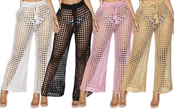 Amazon.com: Dreamparis Pantalones de playa para mujer – Sexy tejido hueco  fuera suelto de pierna ancha pantalones, L, Blanco : Ropa, Zapatos y Joyería