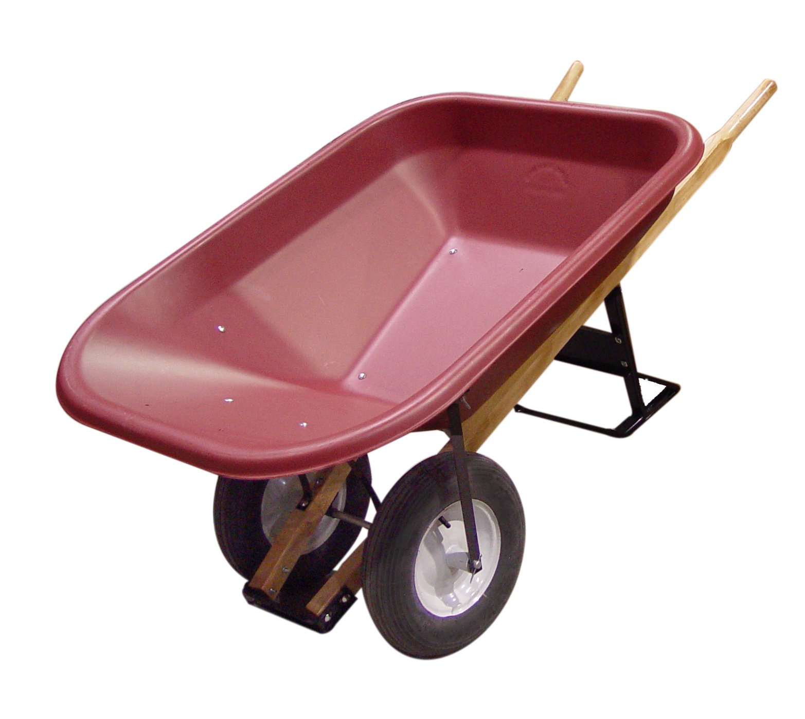 Bon 28-967 8-Cubic Foot Poly Tray Premium Landscape Wheelbarrow, Wood Handle, Double Wheel, Ribbed Tire