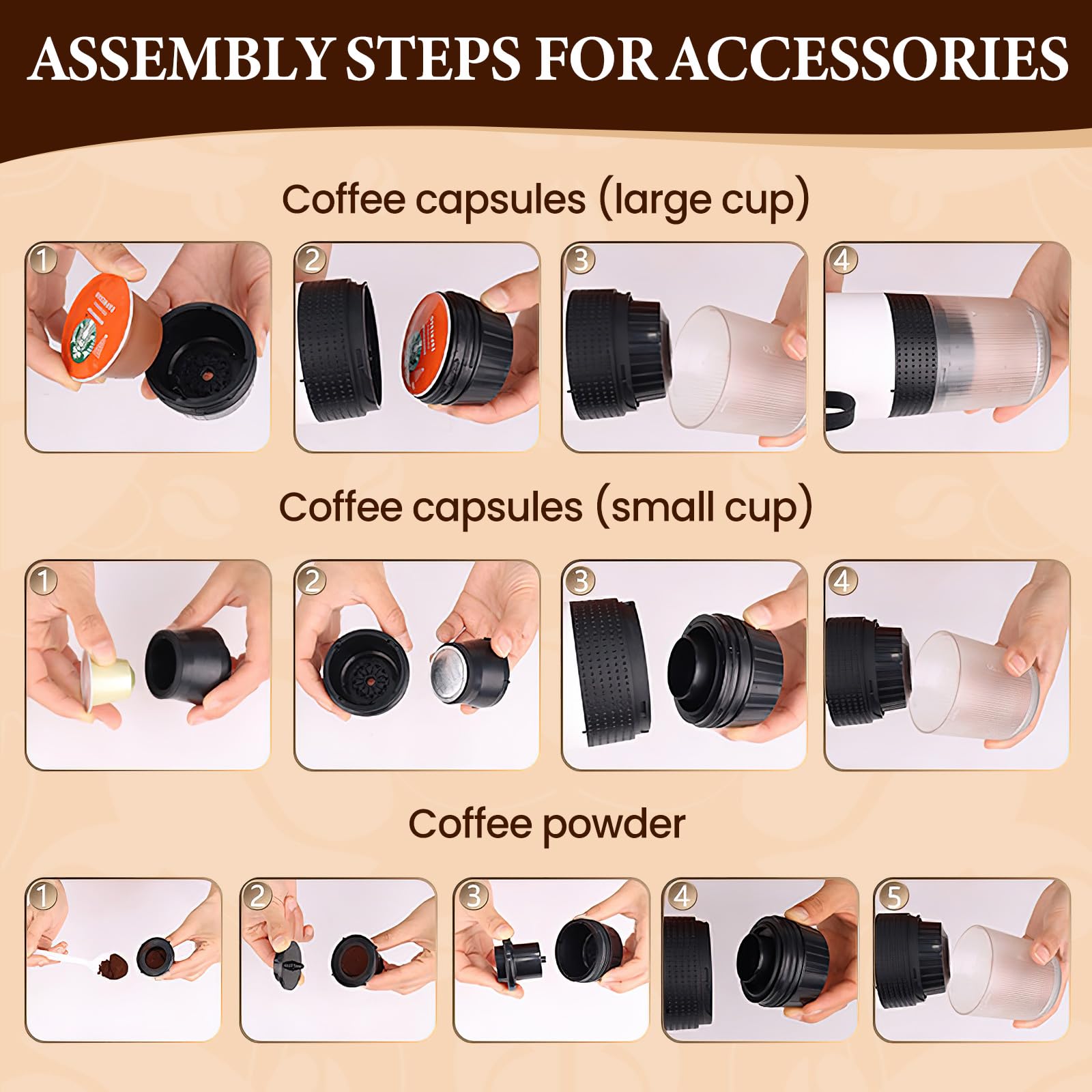 Macchina per caffè portatile, 3 in 1, caffettiera portatile 12 V, auto-riscaldamento da 4 a 6 minuti, piccole capsule, grandi capsule, caffè macinato, per campeggio, ufficio, casa, auto (nero