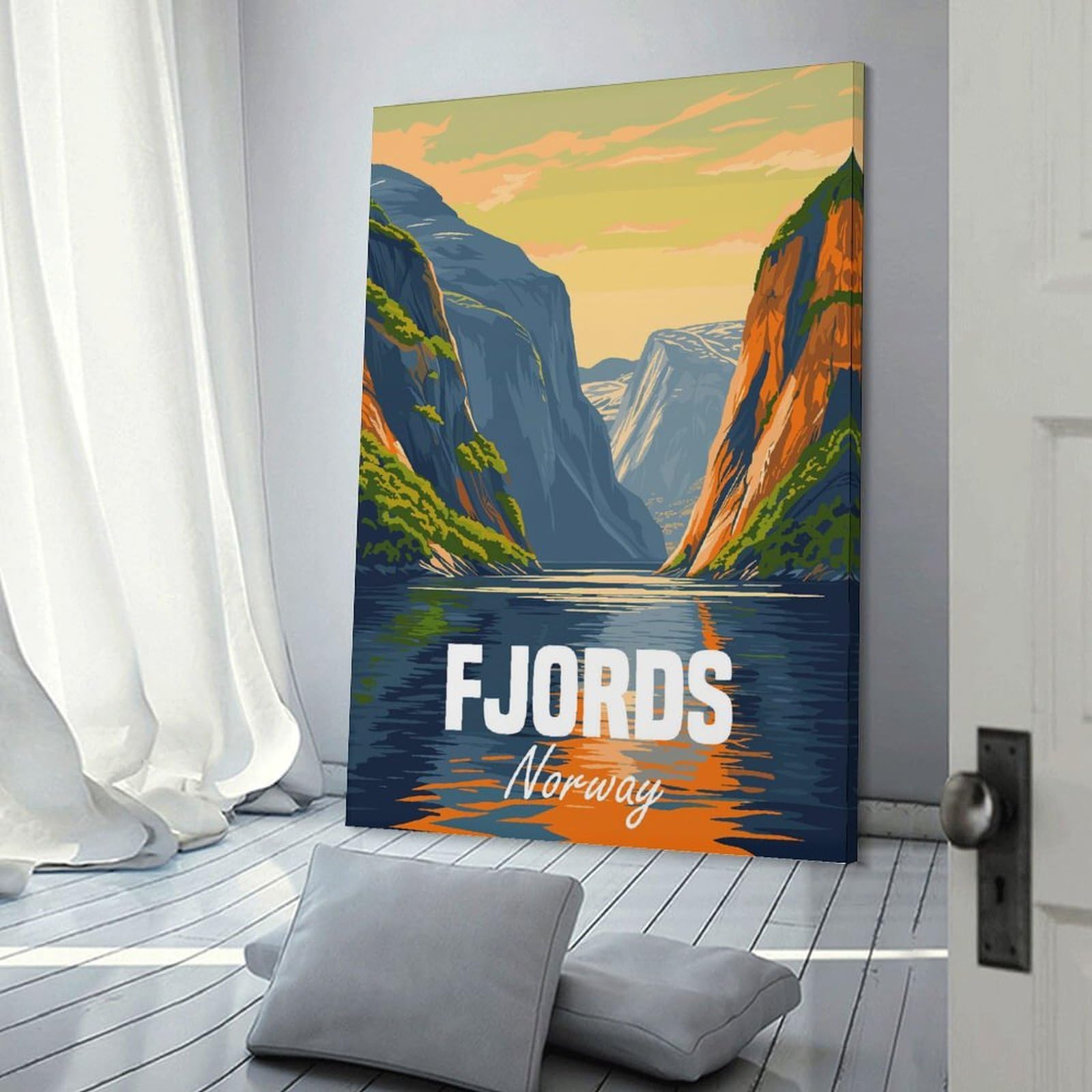 Junmoney Decorative Canvas Print Fjords Norway, 20x30inch(50x75cm), for Entrance Spaces, Stair Walls Or Halls, A Neat Decor Update for Hallways