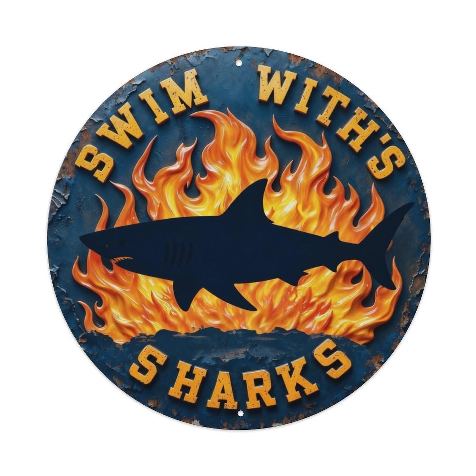 Swim With Sharks Metal Tin Sign Plaque