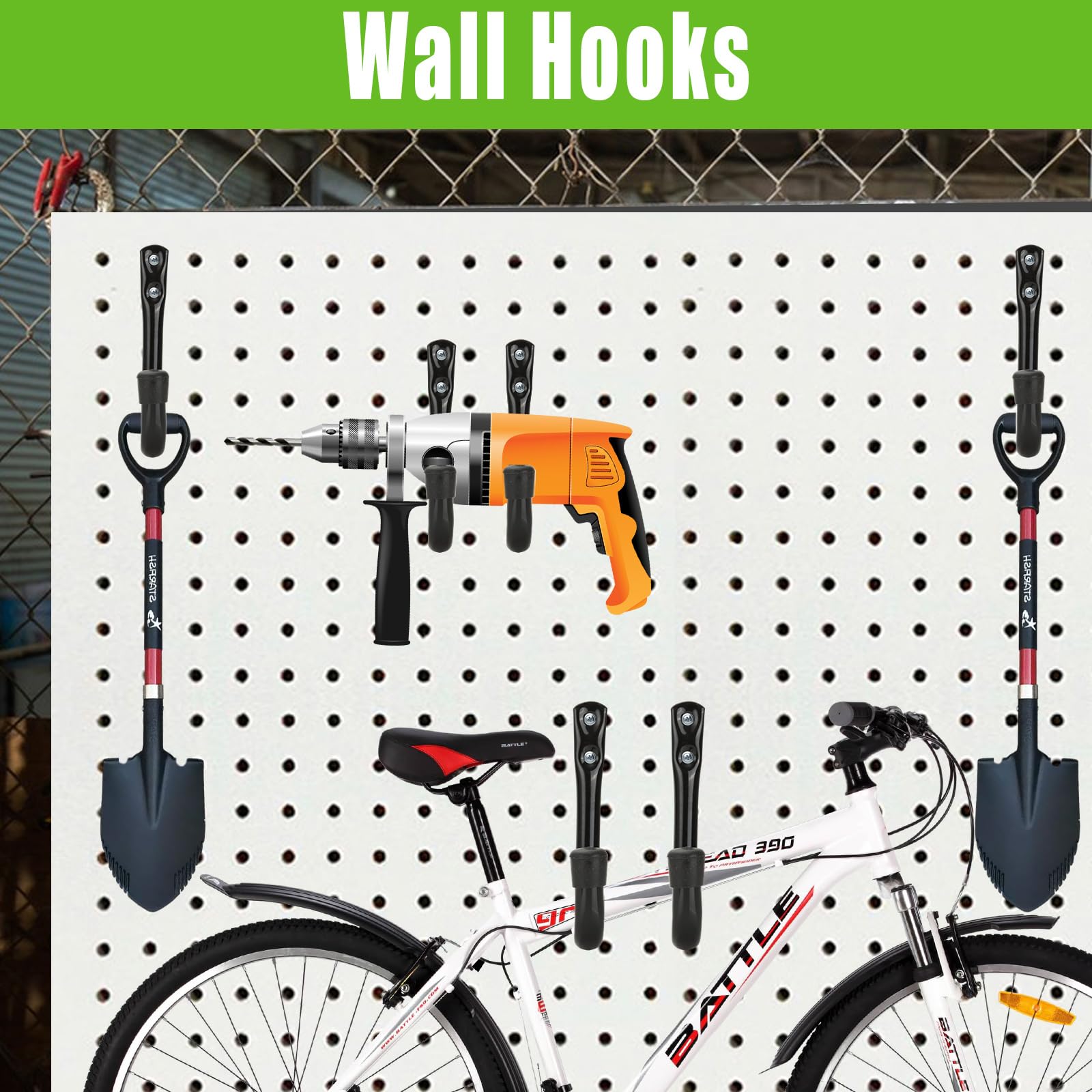 WOPPLXY 20 ganchos para colgar, gancho pared en color negro, colgador pared de acero para colgar herramientas, bicicletas, escaleras y material deportivo