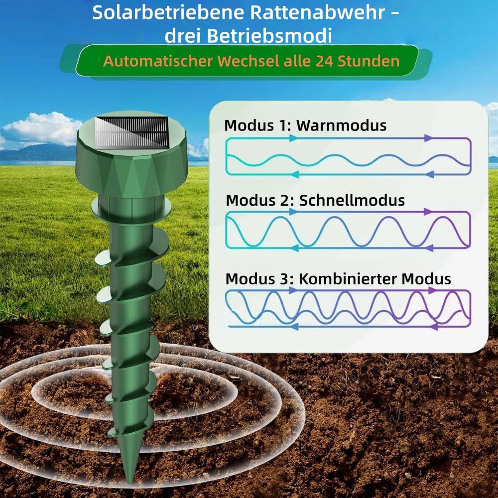 Moleaway Solar Maulwurf - & Wühlmausvertreiber, Schnelle Ergebnisse, großer Wirkradius, Automatik Abwehr,Ultraschall, für Garten, Rasen, Hof und Bauernho