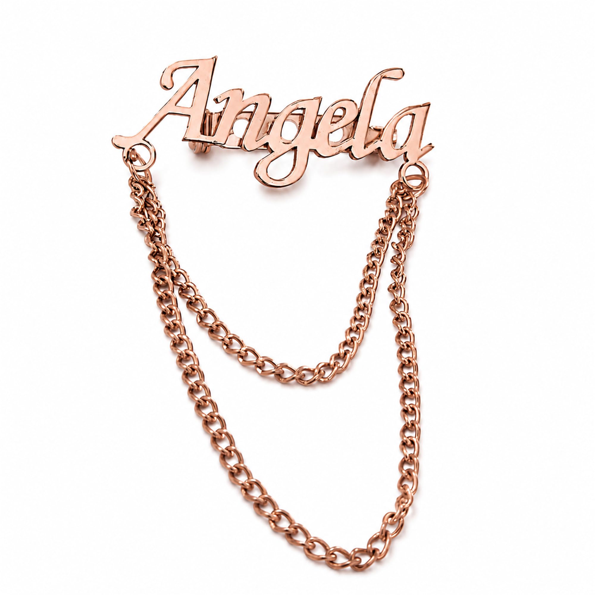 Personalized Name Chain Brooch | Custom Gold Name Pin | Double Chain Lapel Brooch | Women | Office | Business | Party | Fashion-image-5