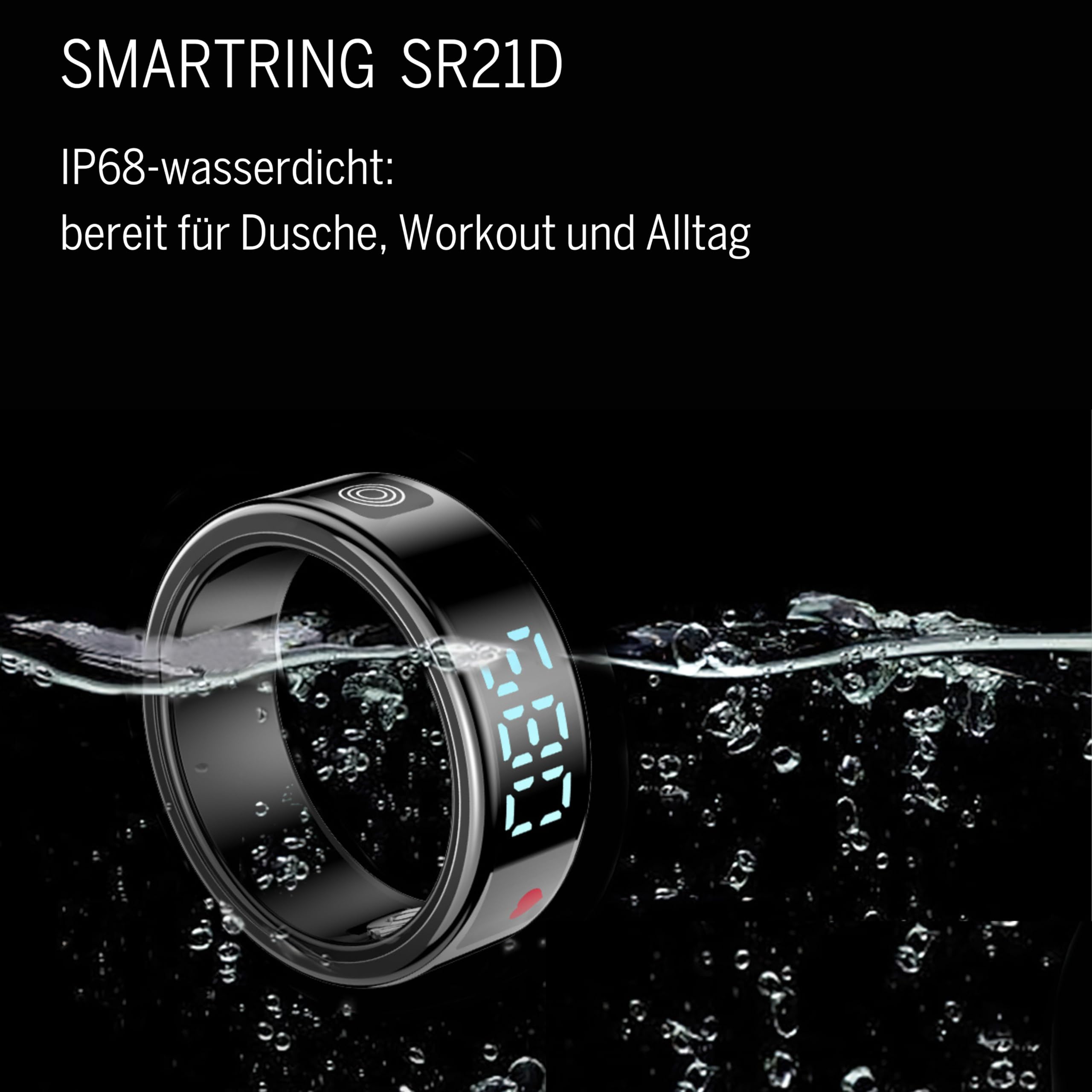Beafon, Felixx SR21D Bague Intelligente avec écran LED, Bouton Tactile, Reconnaissance des gestes pour Applications, Noir, Taille 11 (64,6 mm), Suivi de Fitness, fréquence Cardiaque, Tissu Blush