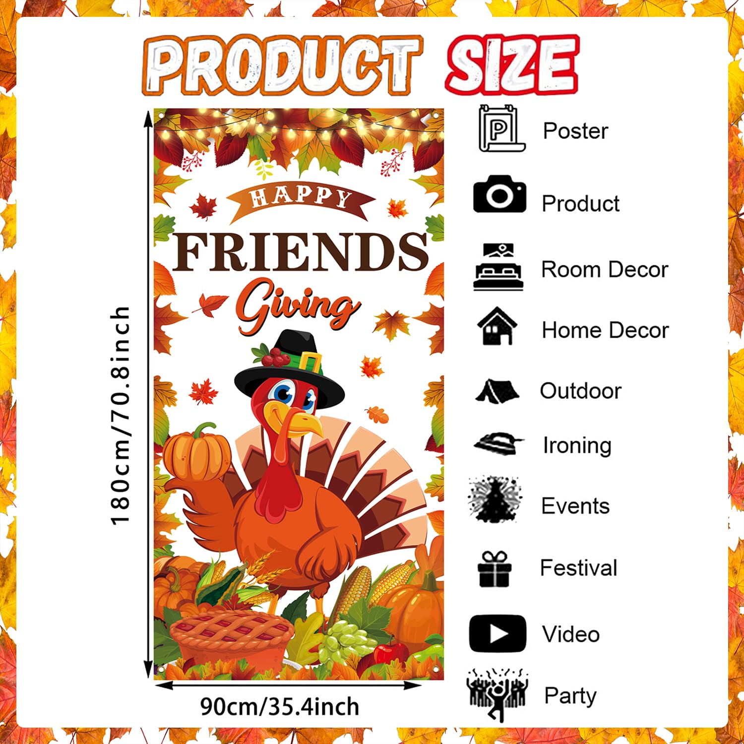 HOWAF Friendsgiving Türbanner 185x90 Cm – „Happy Friendsgiving“ Deko Für Herbst- & Thanksgiving-Partys