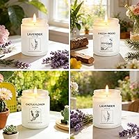 Vista 5 de Velas perfumadas para el hogar, paquete de 4 velas de soja de regalo con 4 aromas de fragancia, velas florales y de madera de lavanda