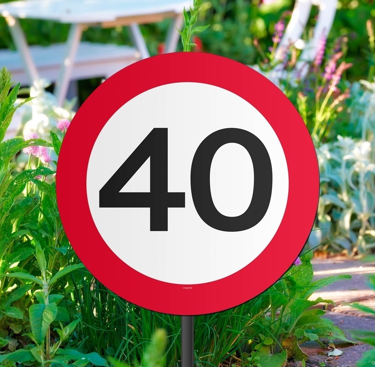 CREATIVE Panneau de signalisation 40ème fête de Jardin, 44 cm x 26 cm x 1 cm, Carton Enduit avec bâton en Plastique