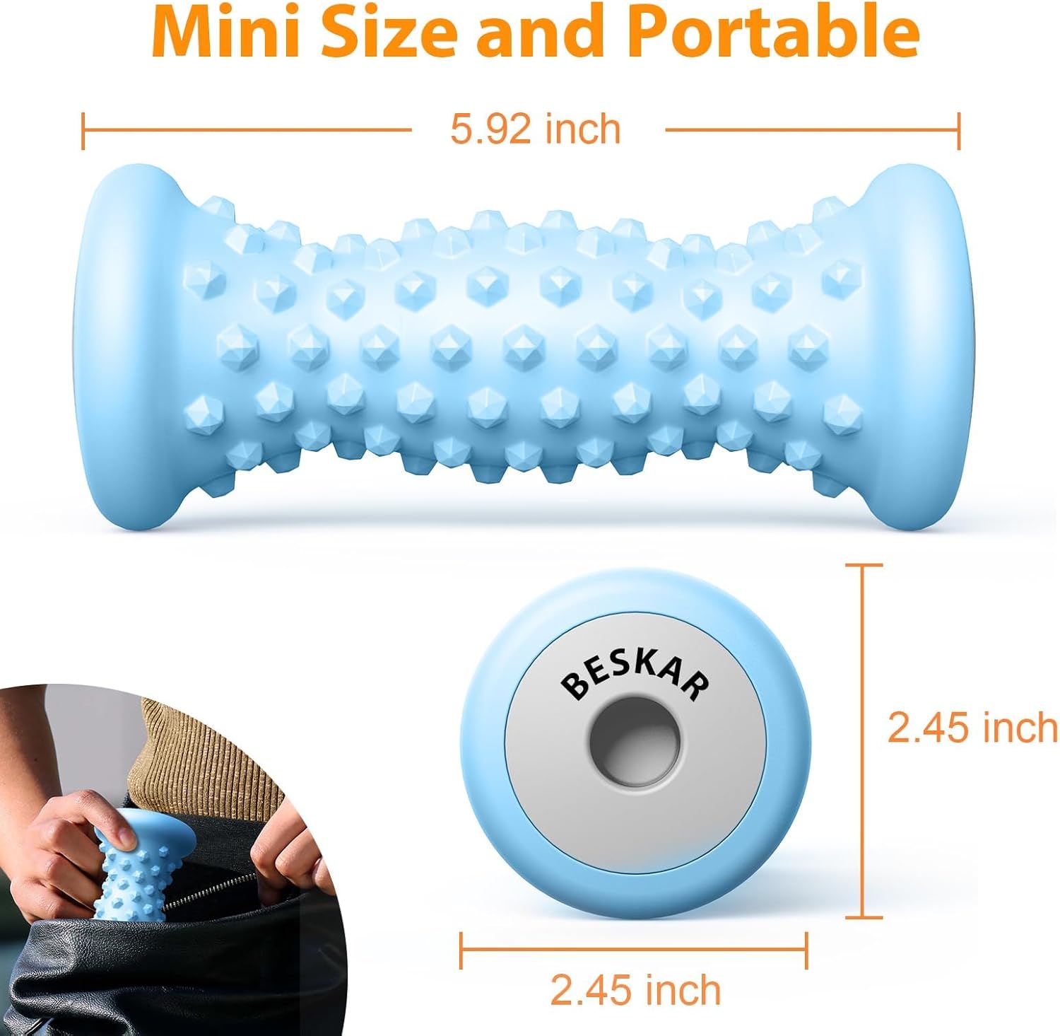 BESKAR Foot Massager Roller for Plantar Fasciitis Relief, Portable Feet Roller to Deep Tissue Muscle Massage, Foot Arch and Heel Pain, Reflexology Tool - Image 4