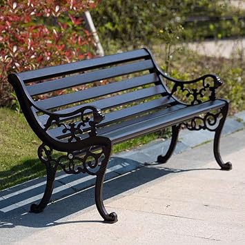 Outdoor Garden Bench with Backrest and Armrest, Patio Park Benches, 2-3 Person Metal Leisure Chair, Waterproof, Good Weather Resistance, Capacity 880 Lbs for Park Porch, Patio120cm/47in