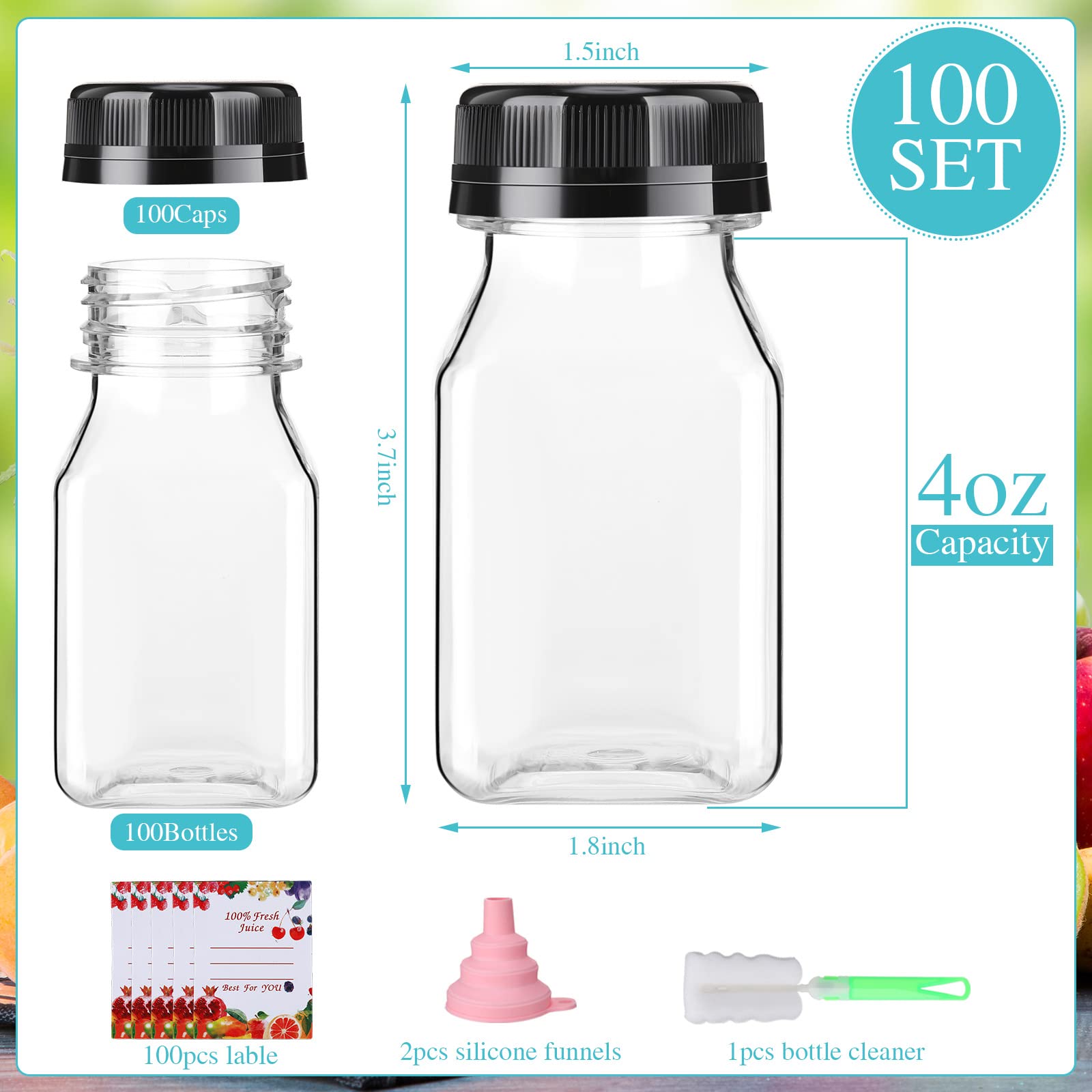 56pcs 4oz Pcs Juice Bottles, Juice Bottle With Caps Reusable