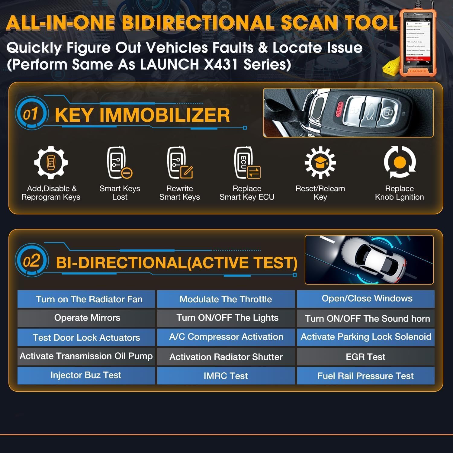 Image showing Key Immobilizer and Bi-directional (Active Test) functions
