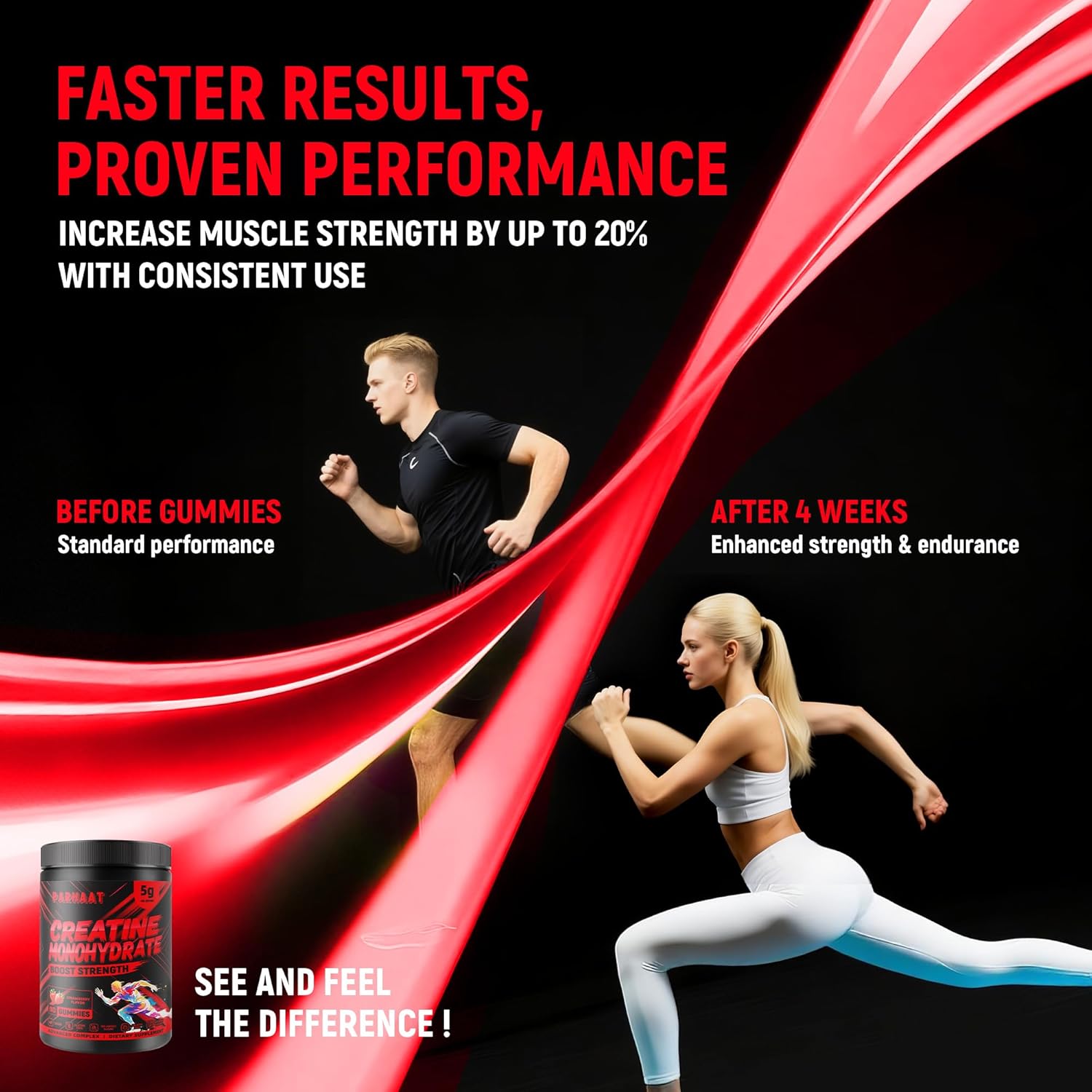 Creatine Monohydrate Gummies 5g for Men & Women - Boost Focus,Strength, and Endurance, Anti-Melting Formula, Vegan, Gluten-Free, Non-GMO, 2.5 Gram Creatine per Gummy (Strawberry 90 ct) - Image 6