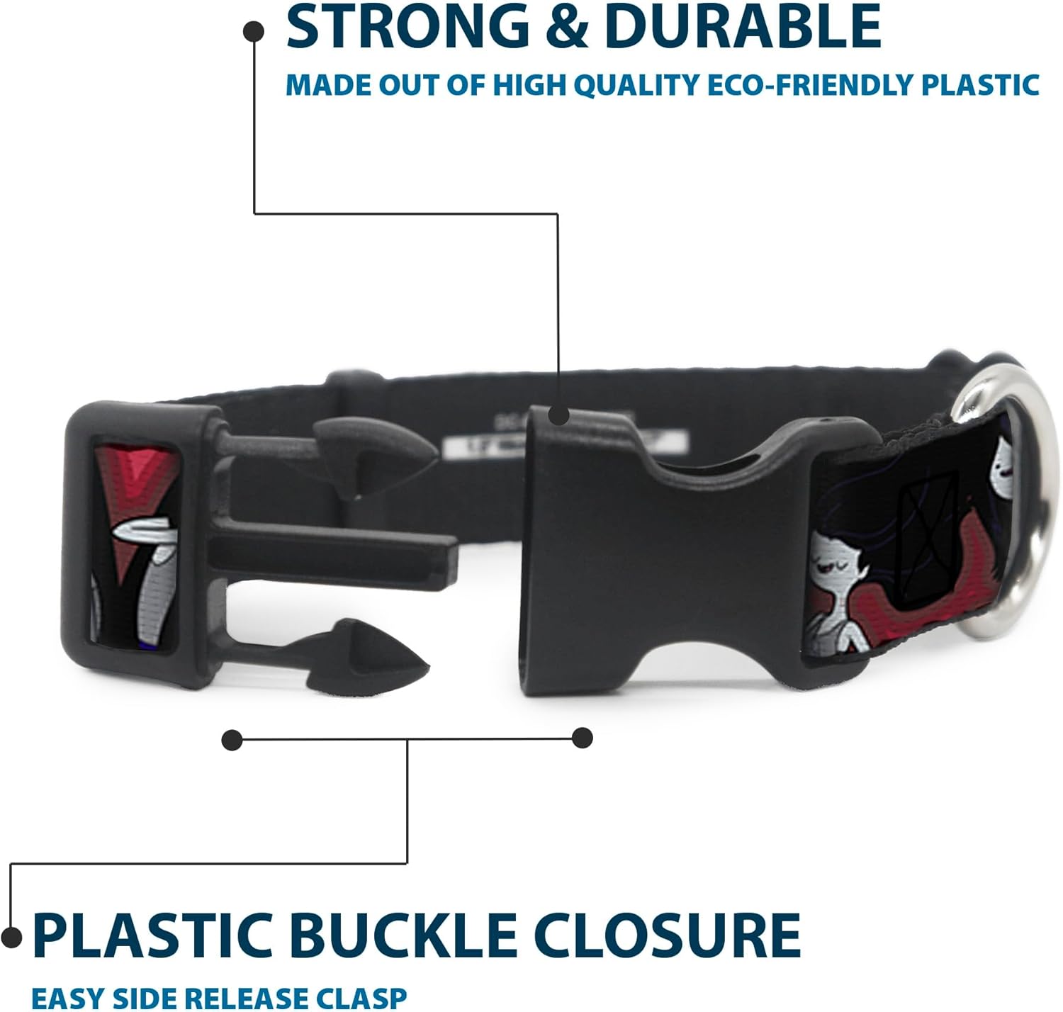 Cartoon Network Dog Collar with Plastic Buckle, Quick Release, Easy Adjustable, Adventure Time Marceline, 13 to 17 Inches 1.5 Inch Wide