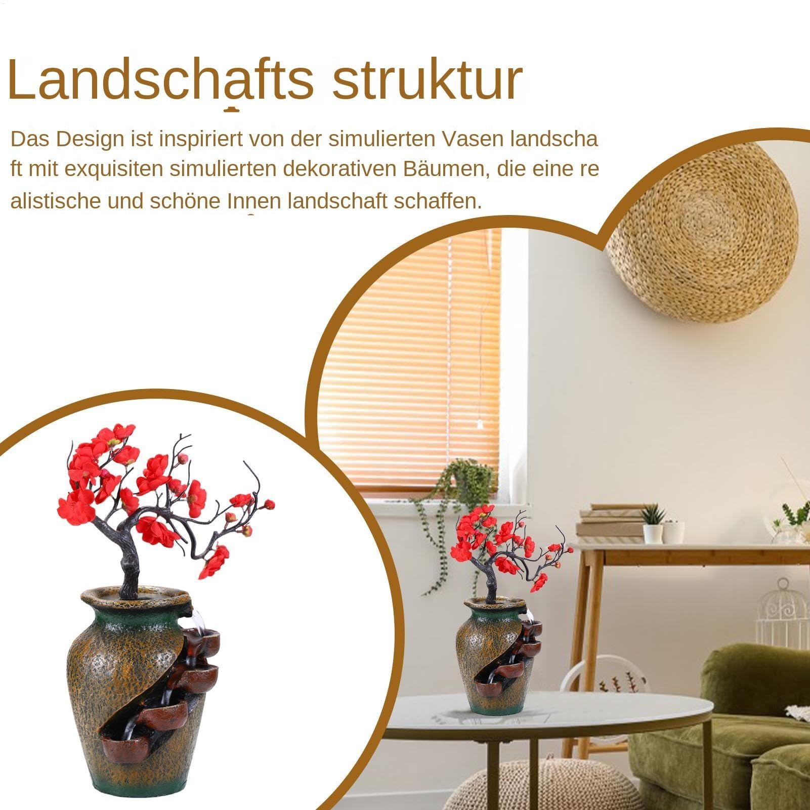 Vaso a cascata, fontana di animali - fontana da tavolo in resina torbida - flussi d'acqua e albero artificiale - Zen Relaxation Desktop Decorazione per la casa per camera da letto soggiorno | Ornamenti per acqua corrente per interni per sala da tè a sala