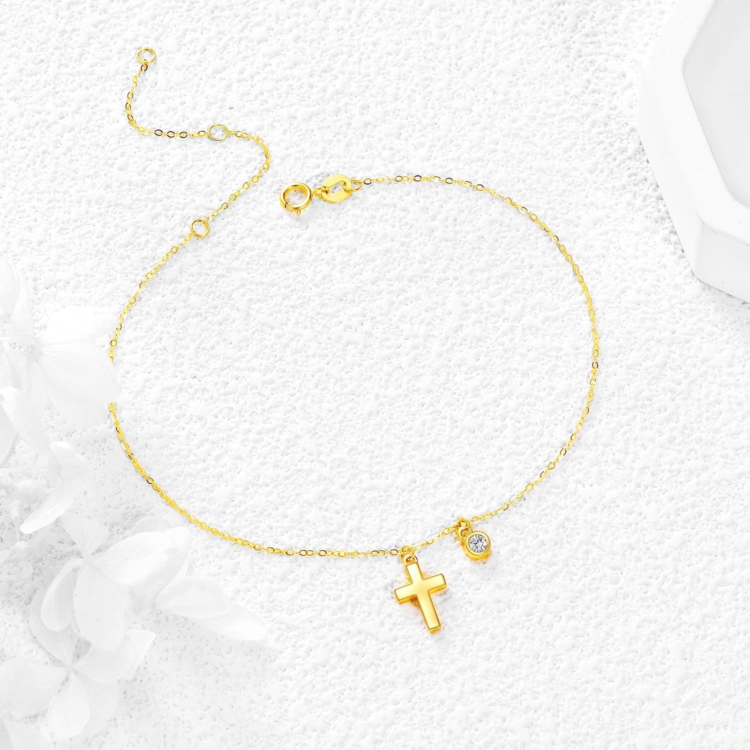 KECHO Cross/Pearl/Butterfly/Heart Bracelet for Women 10K/14K Gold Christian Sideways Cross Bracelets Danity Religious Link Chain Jewelry Gifts (Simple cross bracelet)