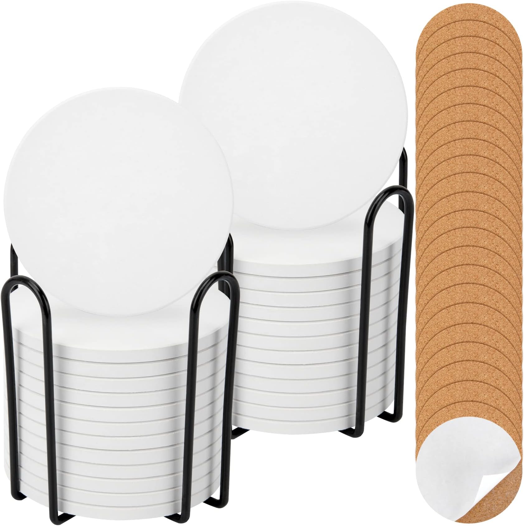 12 Round Unglazed Ceramic Tiles for Crafts with 12 Cork