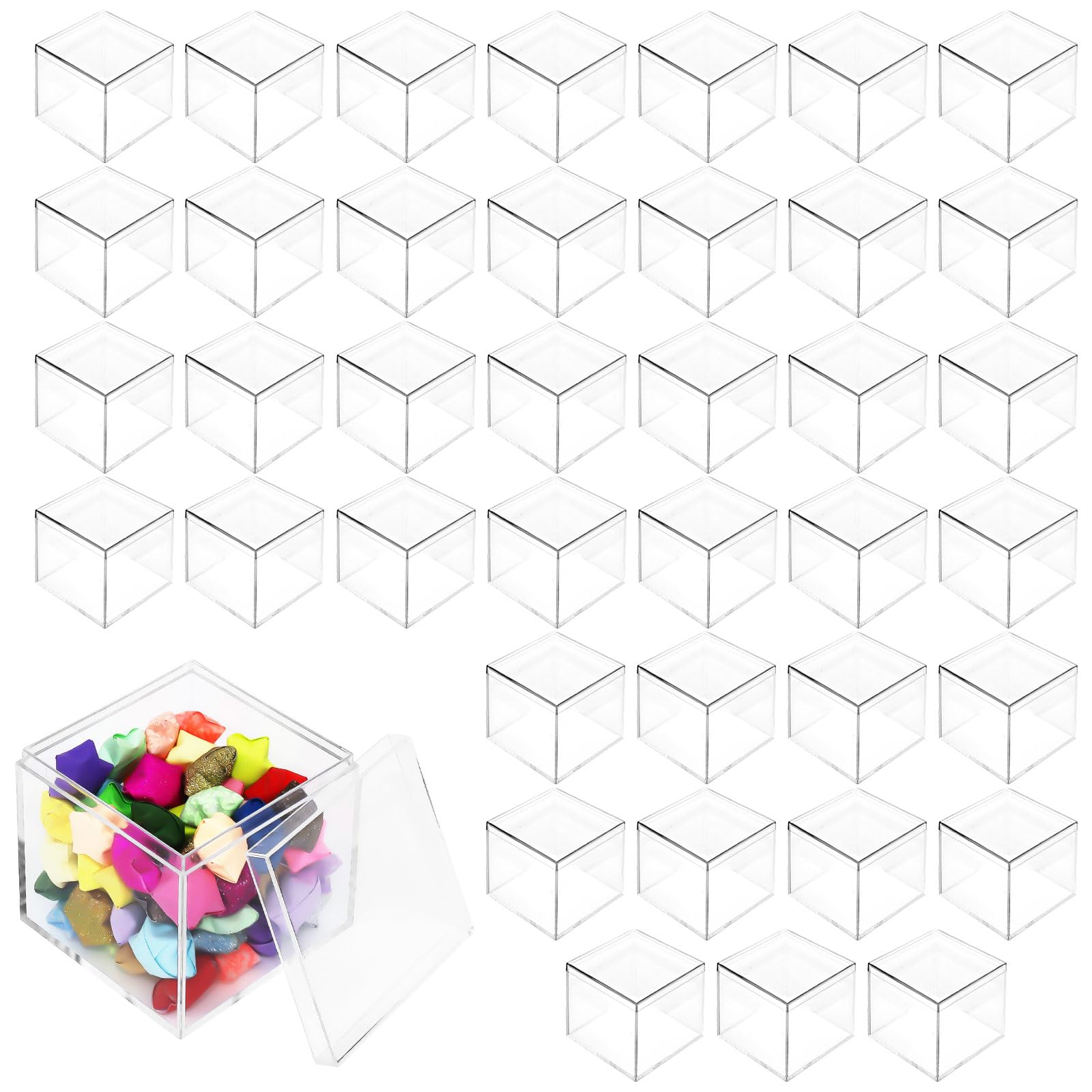 40 Pack Mini Acrylic Cube Boxes, 5.5cm Clear Favour Storage Boxes with Lids