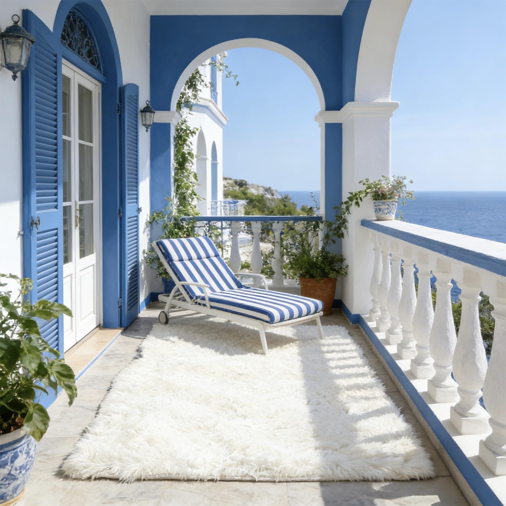 Tapis de salon 89x300 cm blanc à poils longs et doux pour habiller vos couloirs et chambres