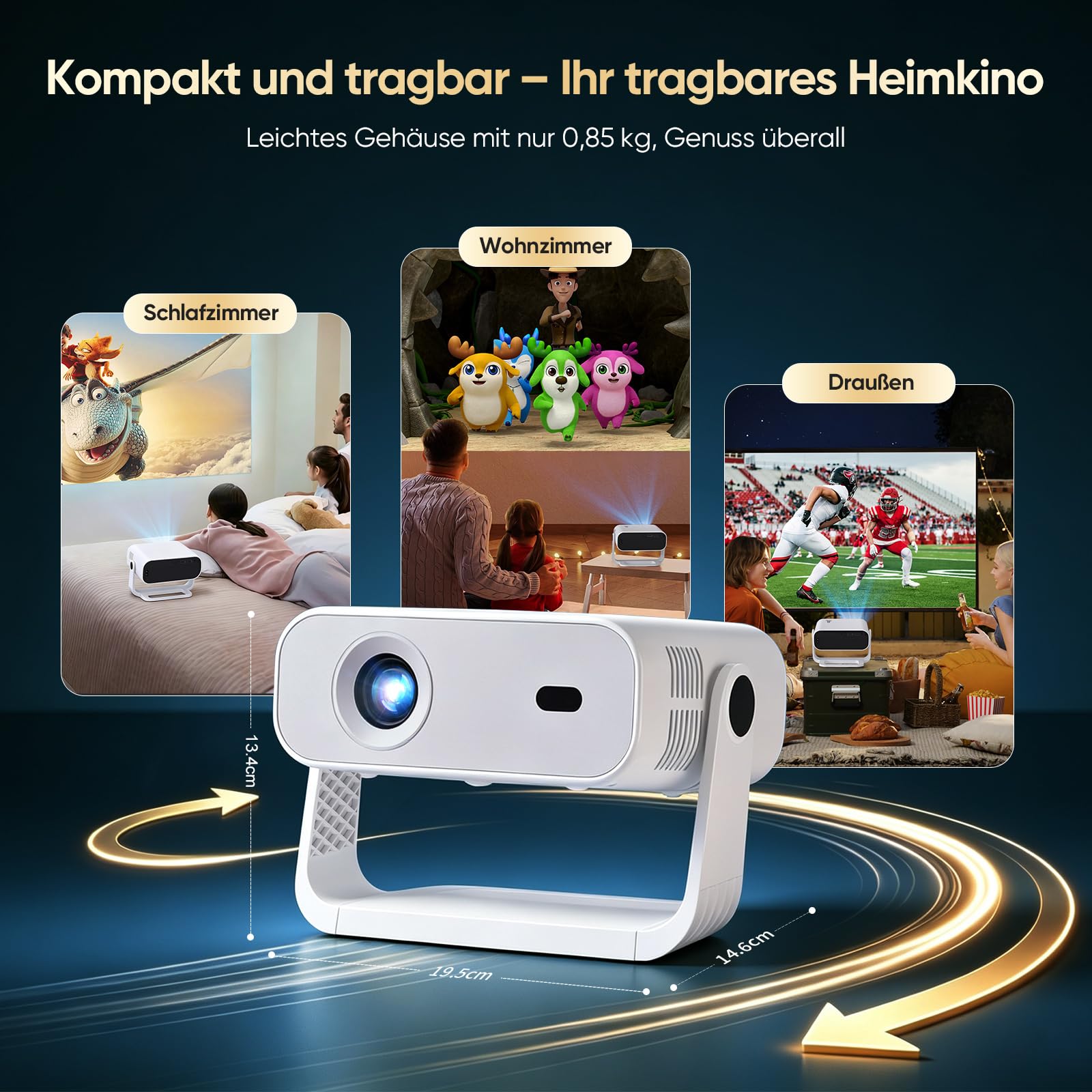 2026 Neuer Smart Mini Beamer Integrierte APP, Android 14,20000Lumens, Unterstützt 4K-Dekodierung,Automatische Trapezkorrektur, WiFi6 & BT5.2 Projektor，Beamer Heimkino für Handy/HDMI/PC