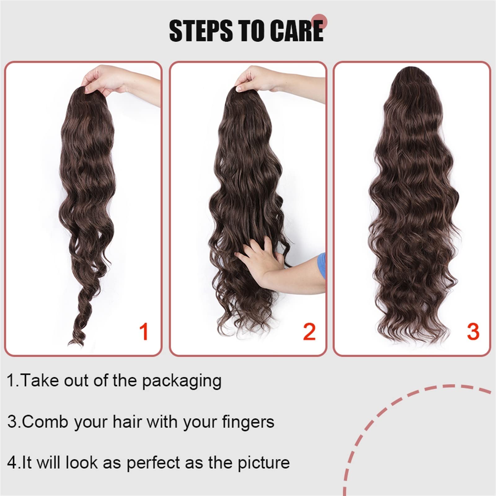 Cola de Caballo Cola de caballo con cordón ondulado de cuerpo largo sintético for mujer Extensión de cabello con cordón de onda esponjosa de 26 pulgadas Clip suave natural en postizo de cola de caball
