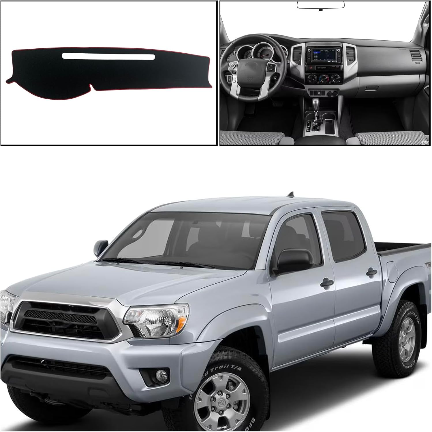 Dash Mat Cover Custom Interior Center Console Compatible with Toyota Tacoma Pickup 2005-2015 Dashboard mat Covers Accessories (Red Rim)