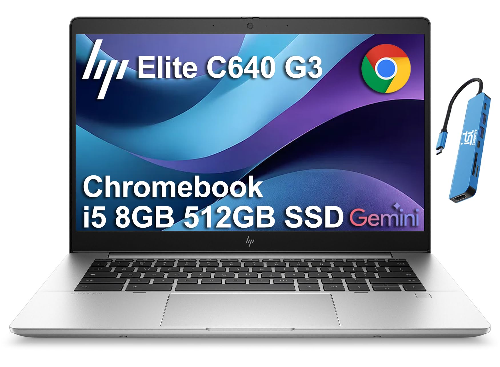 HP Chromebook Plus Elite C640 G3 (14" FHD, Intel i5-1245U, 8GB RAM, 512GB SSD, 10-Core (>i7-1165G7)) Enterprise Laptop for Business, College, Backlit,