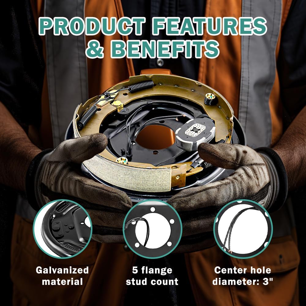 12x2 Electric Trailer Brake Assembly for 7000 lbs Axle Trailer Brakes, Right Hand Heavy Duty NOT Self-Adjusting Trailer Electric Brake Assembly 21005 77-10-2