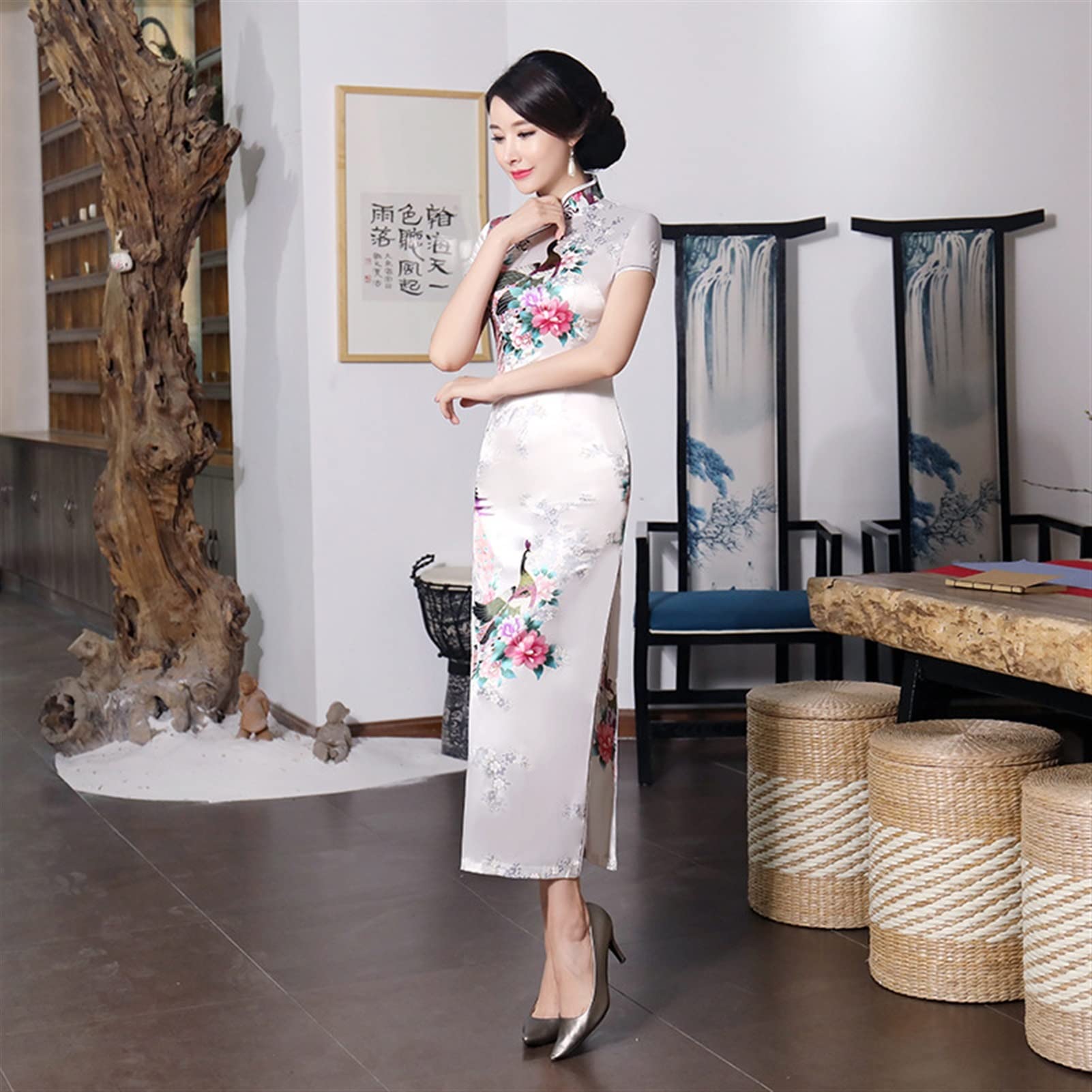 Amazon.com: Chinese Ethnic Spring Cheongsam Long Dress Floral Retro Silk  Dress (Color : Royal Blue, Size : XXXL) : Clothing, Shoes & Jewelry