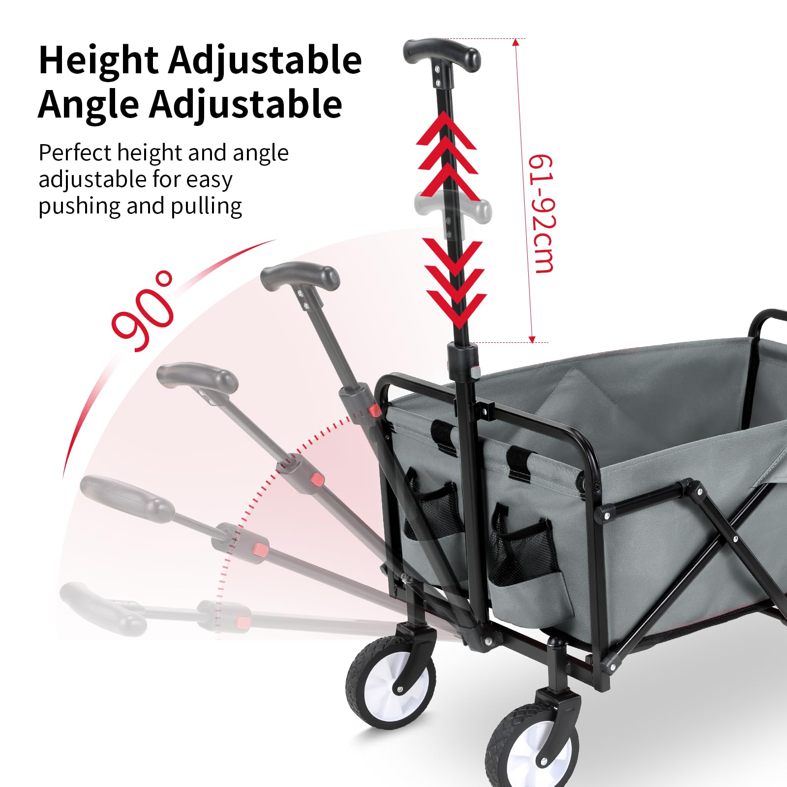 Bollerwagen Faltbar Handwagen All Terrain Räder, Gartenwagen mit Getränkehalter verstellbarem Griff, Transportwagen Klappbar Strandwagen, Gartenkarre, Einkaufswagen, Camping (Grau)