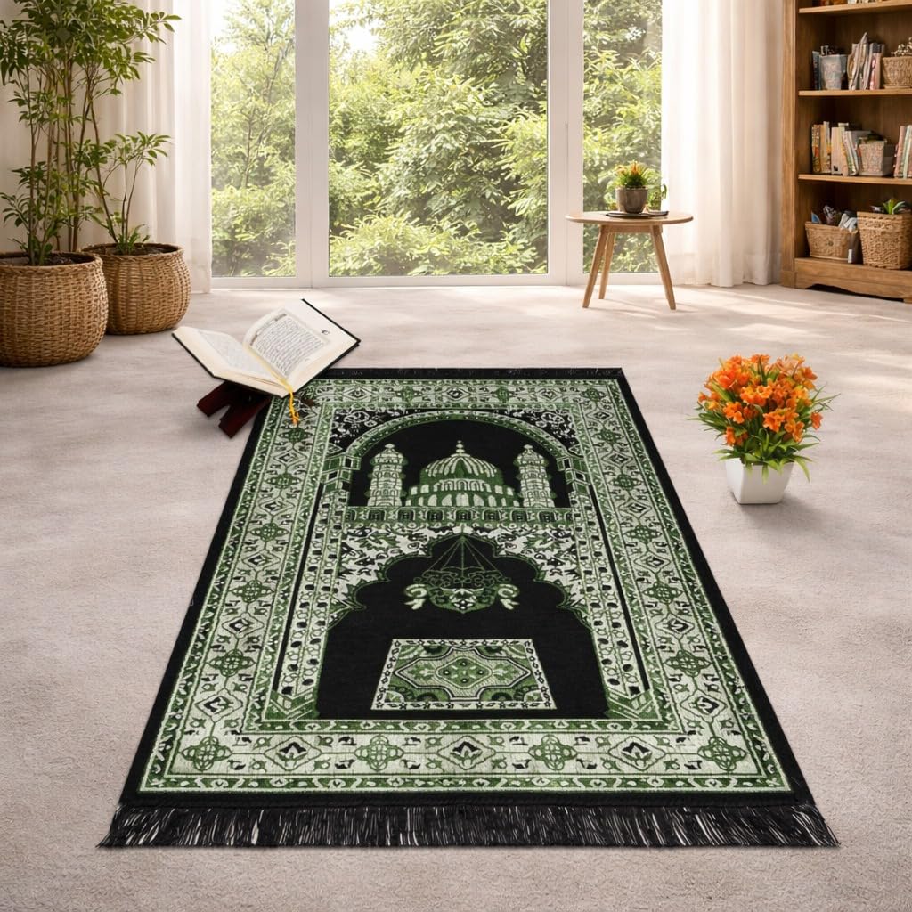 Premium Velvet Collection of Islamic Prayer mat 27 X 50 Inches | Janamaz/Prayermat/Floor Prayermat/Sajdha mat/Mat for Namaz | Reactangular (Black)-image-43