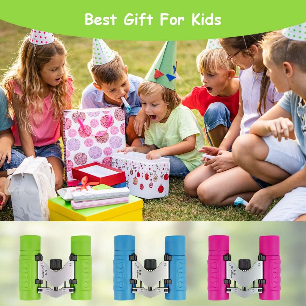 OSDUE Binocolo per Bambini, 8x21 Ingrandimento Binocolo,Portatile Bambini Binocolos, Kit Esploratore Cannocchiale per 3-6 Bambino Bambina con Bussola e Lente D'Ingrandimento, per Bird Watching (Verde)