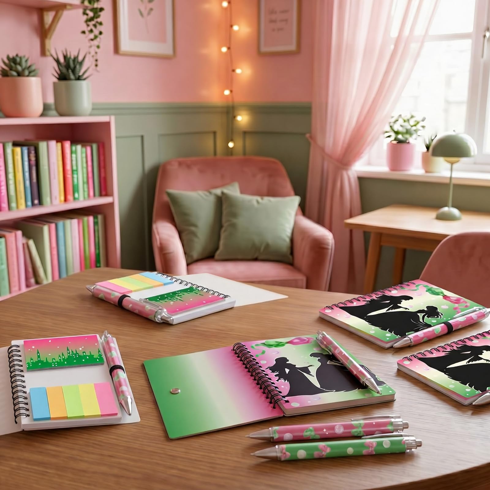 Resurhang Quaderni a spirale rosa e verde Mini taccuini principessa per strega forniture per feste stuffers compleanno sorority regalo bomboniere