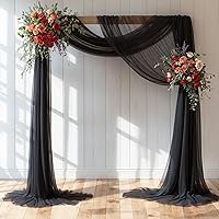 Vista 8 de Tela drapeada para arco de boda, 2 paneles de 18 pies, cortina de telón de fondo transparente negro de gasa para boda, arco, ceremonia, cenefa