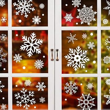 EZIGO 279Pcs Christmas Window Clings Christmas Windows Decorations Xmas Windows Stickers Holiday Winter Snowflake White Wonderland Decal Ornaments Party Decor Supplies 9 Sheets