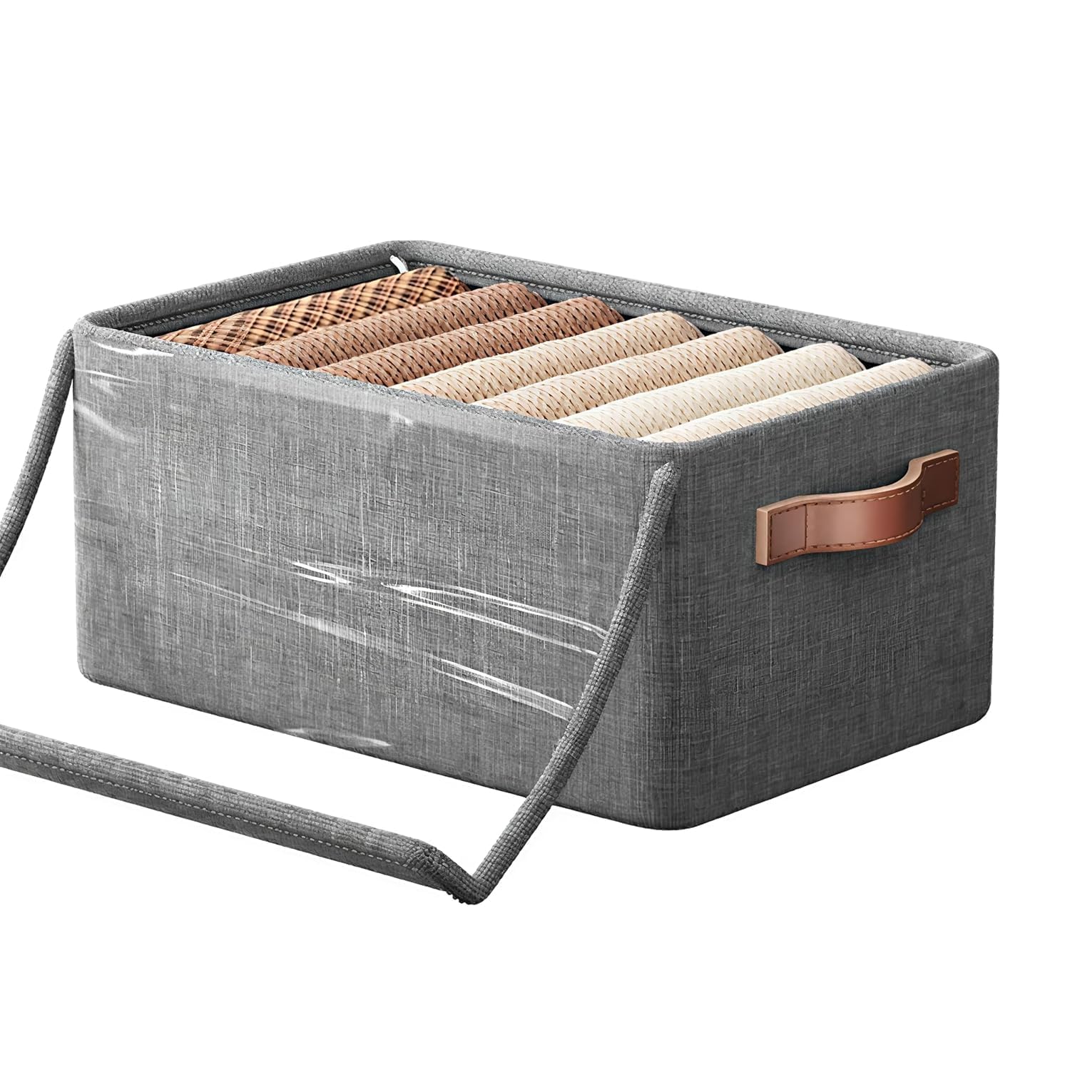 26L Foldable Canvas Storage Bag with Lid & Handle – Closet Organizer Box with Steel Frame, Stackable Fabric Storage Bin for Clothes, Toys, Wardrobe-image-3