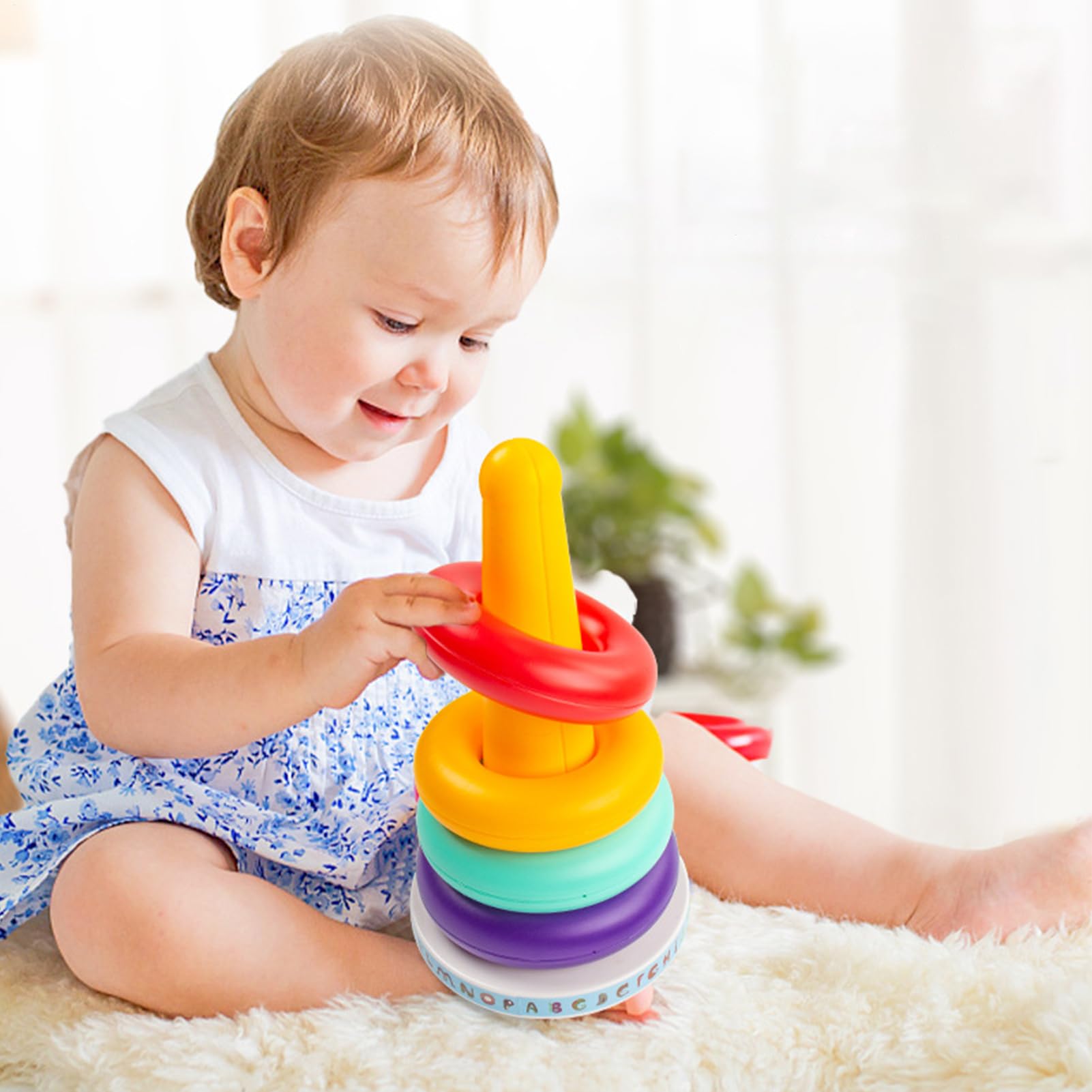 Anneaux à Empiler Arc-en-ciel Avec Son – Jouet éducatif STEM Pour Motricité Fine Et Apprentissage Des Couleurs