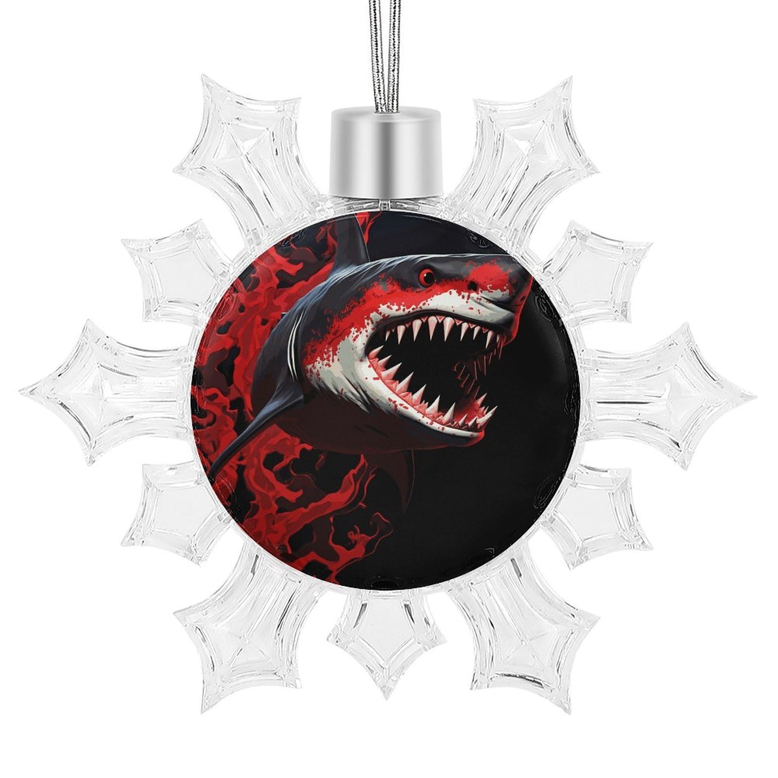 Red-Black Shark Snowflake Decorations, Winter Snowflake Ornaments Christmas Party Decorations Christmas Tree Decorations for Xmas Tree Winter New Year Party Supplies