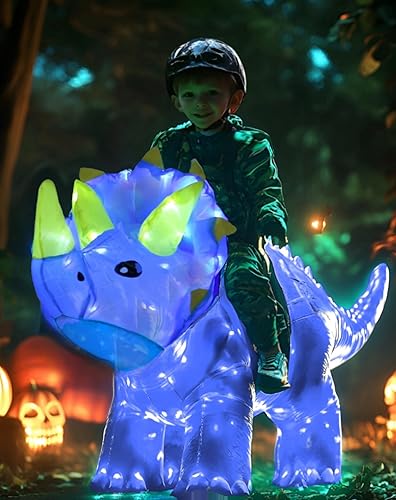 Kids Inflatable Costume, Triceratops Dinosaur Halloween Cosplay Costume with LED Light for Cosplay Party Blue