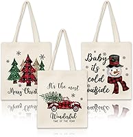 Vista 1 de Whaline 3 bolsas de lona de Navidad a cuadros, árbol de Navidad, camión, muñeco de nieve, bolsa de compras de Navidad para invierno, reutilizable