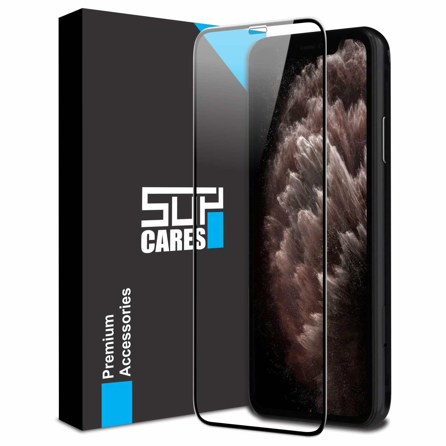 SupCares Tempered Glass for iPhone 11 Pro Max and iPhone Xs Max (6.5 Inch) With Installation Kit | Military-Grade Gorilla Screen Protector | Edge to Edge Coverage | Black