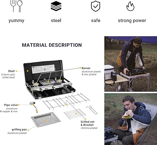 Miniatura 3 de FineFlame Estufa de propano para camping, 3 quemadores, 20400 BTU, estufa de campamento portátil, parrilla de propano AGA CSA, estufa de gas