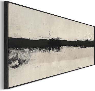 Wallfillers Wide Horizontal Beige Black Abstract Narrow Panoramic Art Print