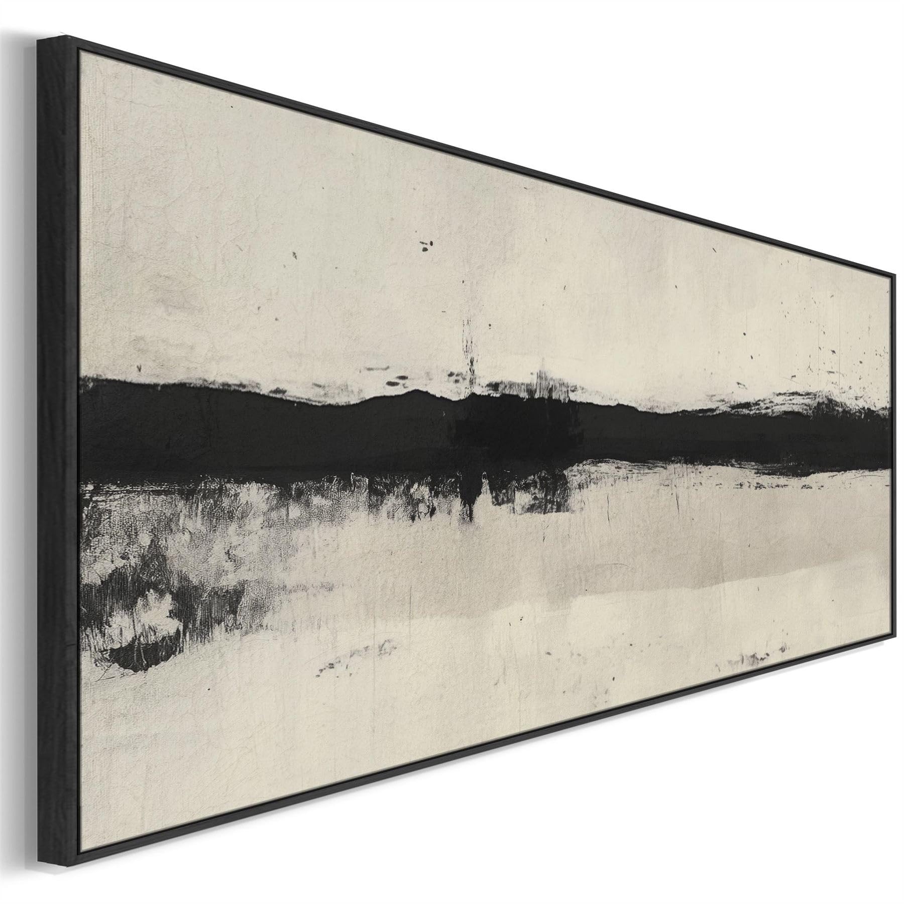 Wallfillers Neutral Beige Wide Horizontal Narrow Wall Art Black Abstract Narrow Panoramic (100 X 37Cm)